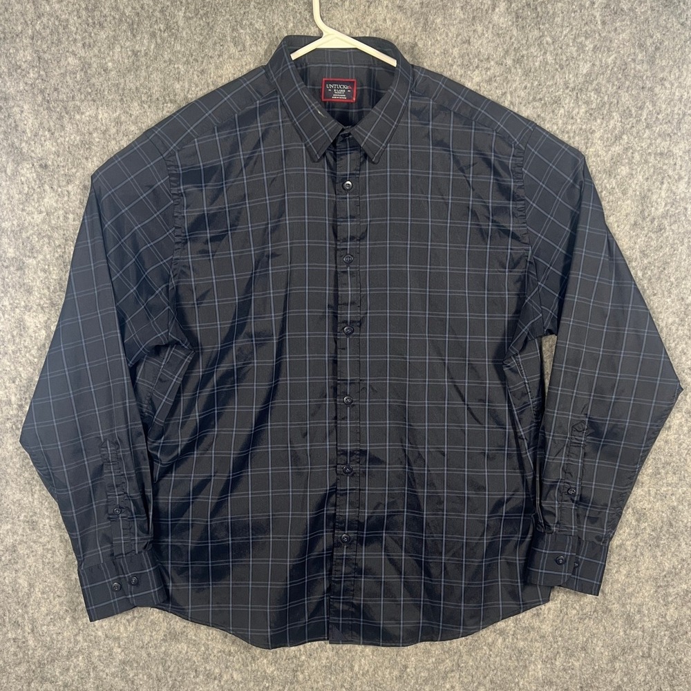UNTUCKit Fendant Relaxed Fit Navy Blue Grid Button Down Shirt XL 41240